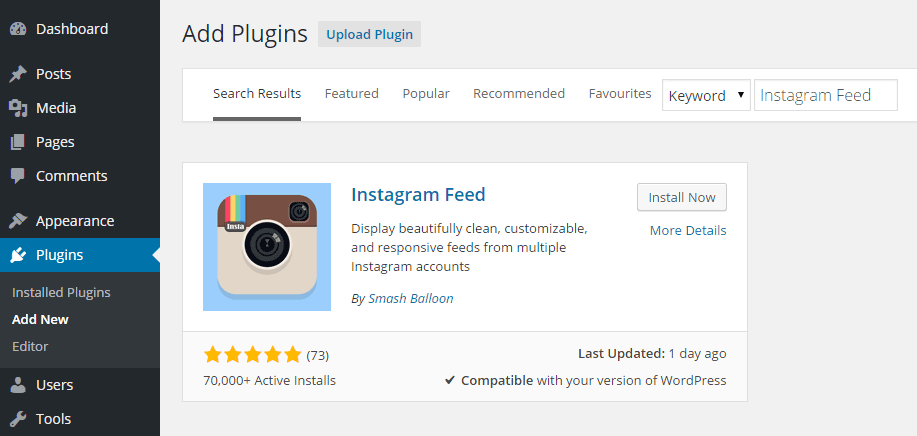 install instagram feed plugin