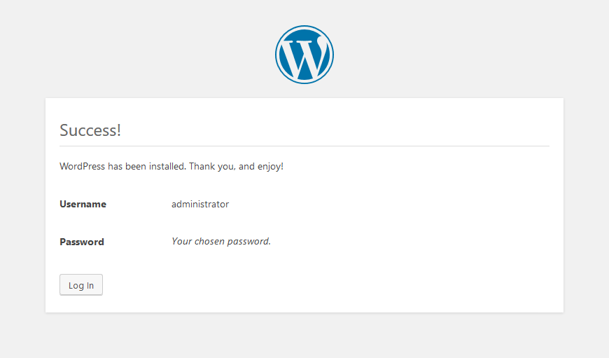 wordpress installed successfully