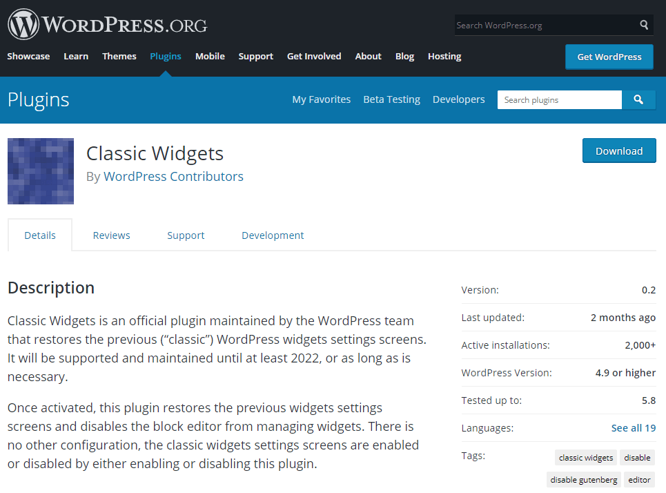 Use the Classic widgets plugin to use the old widgets page in WordPress 5.8