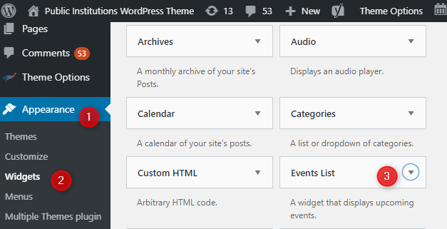 events list widget wordpress