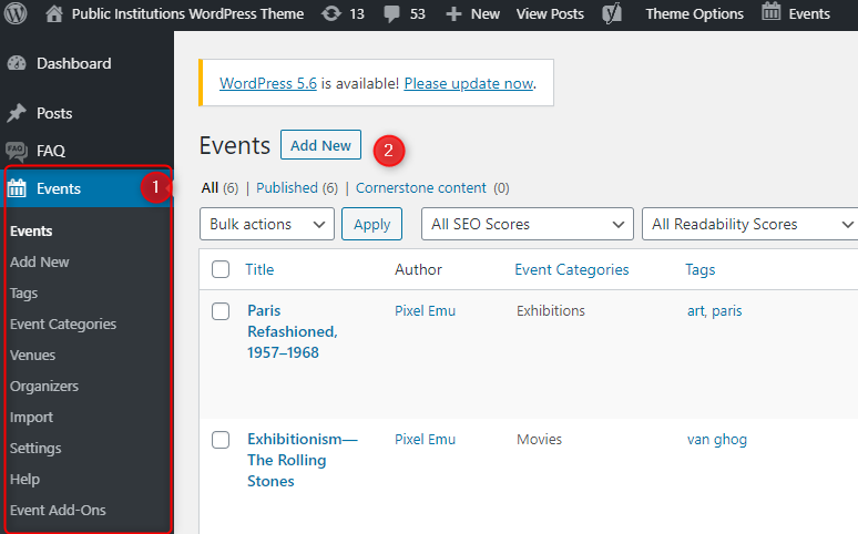 events calendar plugin wordpress theme