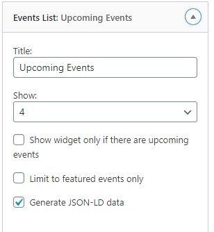 widget settings upcoming events wordpress