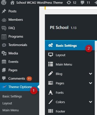Navigate to “Theme Options” and then to “Basic Settings.”  